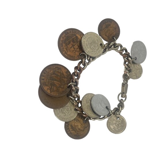 Vintage 1950s Coin Charm Bracelet Featuring Global Coins - Picture 7 of 10